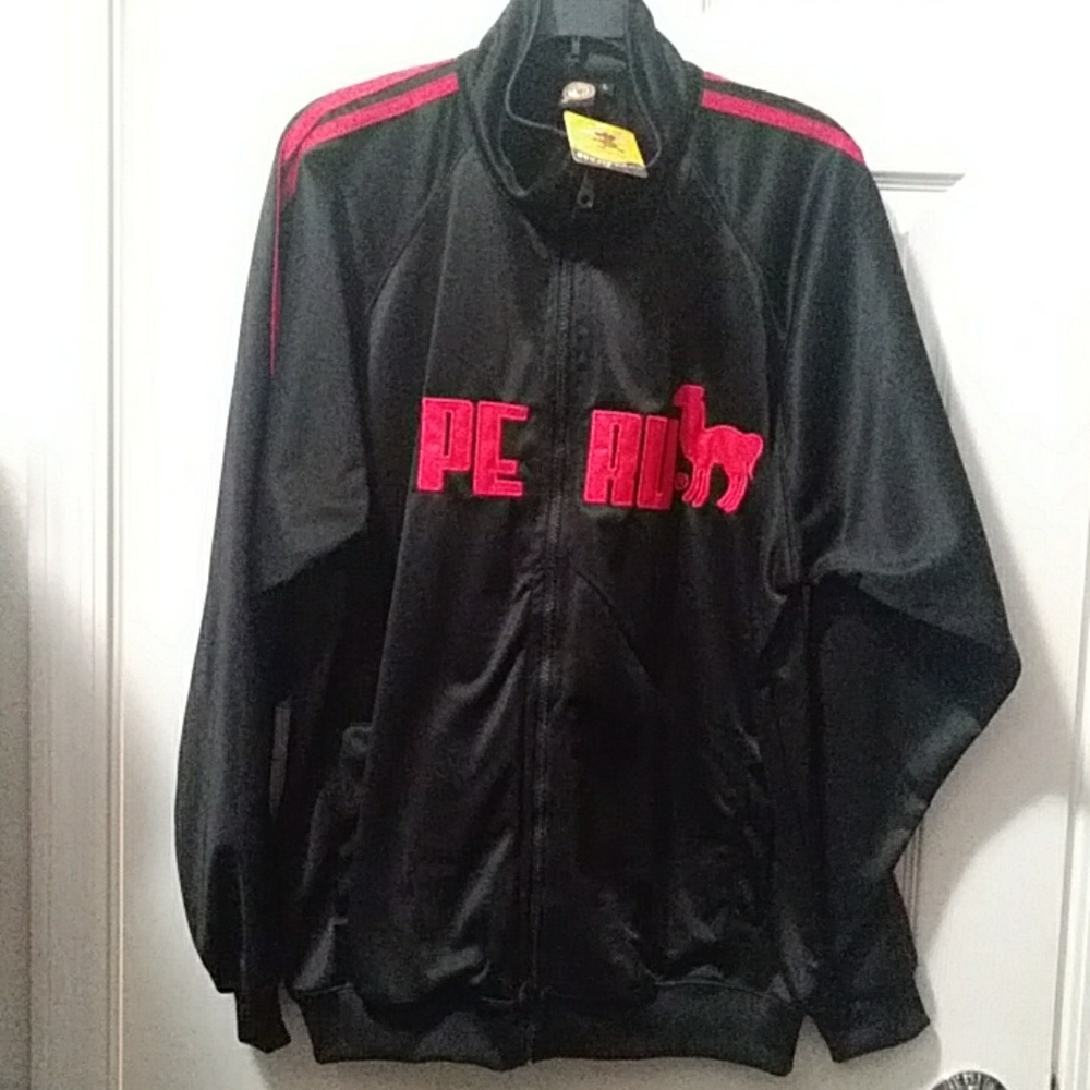 Peruvian Black Jacket Unisex Black Red Llama Cuy